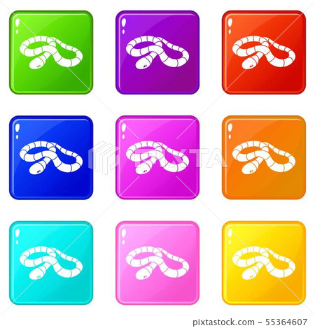 Red milk snake icons set 9 color collection 55364607