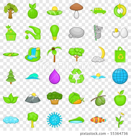 Green leaf icons set, cartoon style 55364736