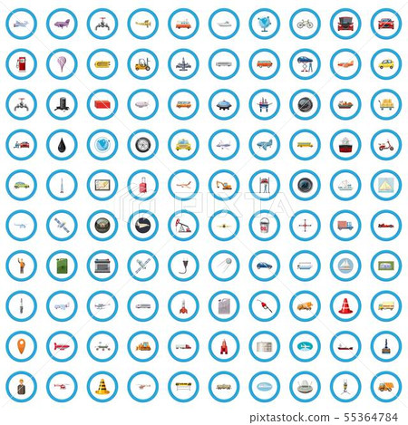 100 transport and road icons set, cartoon style 55364784