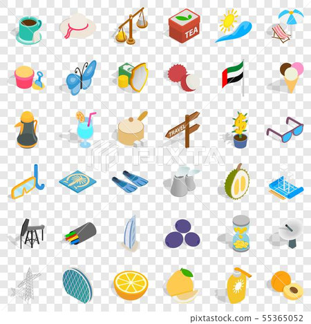 Travel in emirates icons set, isometric style Travel in emirates icons set, isometric style 55365052