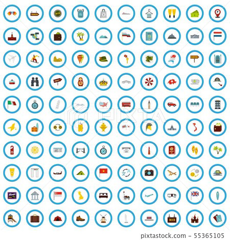 100 travel agency icons set, flat style 100 travel agency icons set, flat style 55365105