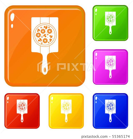 Pizza with pineapple, mushrooms and olives icons set vector color 55365174
