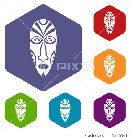 African mask icons vector hexahedron 55365614