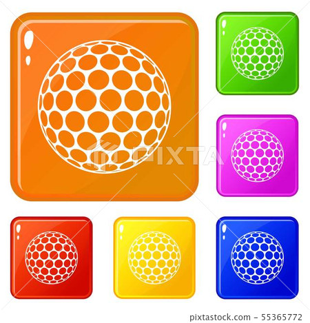Black and white golf ball icons set vector color Black and white golf ball icons set vector color 55365772