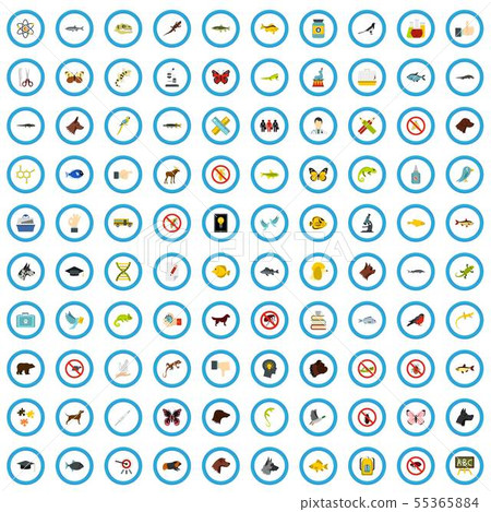 100 veterinary examination icons set, flat style 100 veterinary examination icons set, flat style 55365884