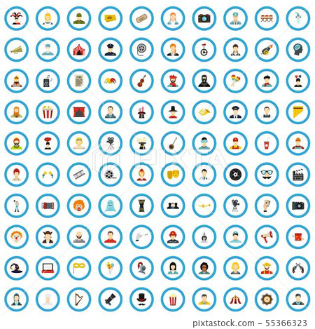 100 viewership icons set, flat style 55366323