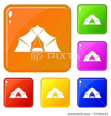 Hiking and camping tent icons set vector color - Stock Illustration ...