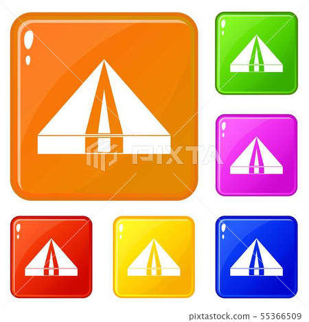 Tourist camping tent icons set vector color Tourist camping tent icons set vector color 55366509