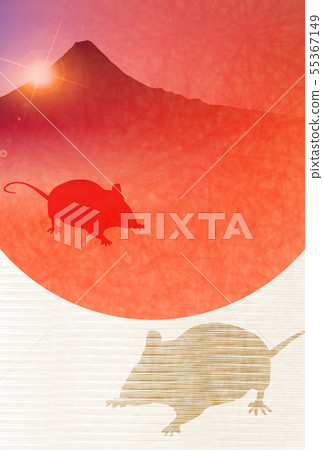 Child new year's card Fuji mountain background 55367149