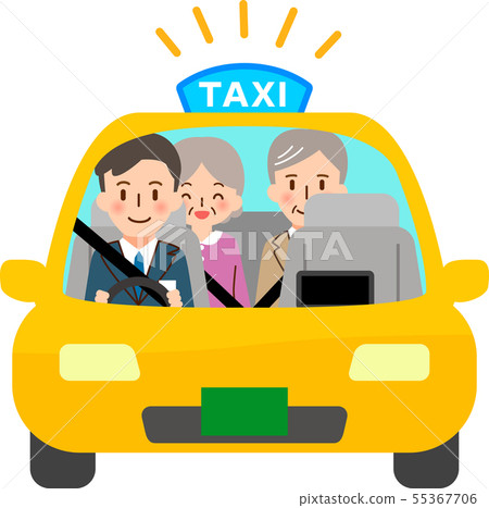 Senior man and woman taking a taxi 55367706