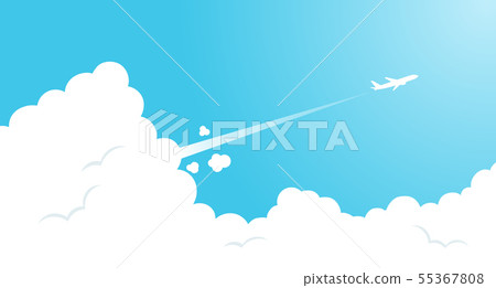 Cloud and plane in the blue sky - Stock Illustration [55367808] - PIXTA