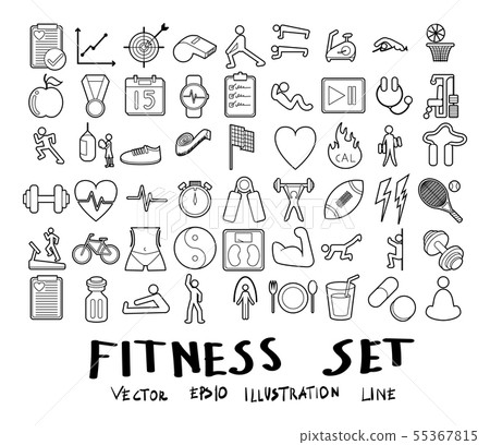 Vector illustration set of fitness line icons - Stock Illustration ...