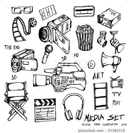 Set of media cinema movie doodle illustration Set of media cinema movie doodle illustration 55368316