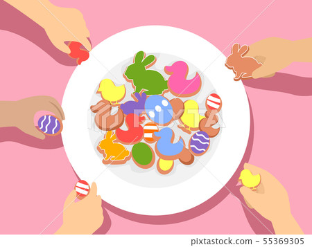 Kids Hands Plate Easter Party Treat Illustration Kids Hands Plate Easter Party Treat Illustration 55369305