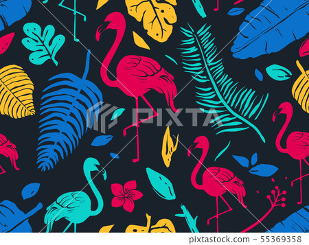 Stencil Tropical Flamingo Seamless Background Stencil Tropical Flamingo Seamless Background 55369358