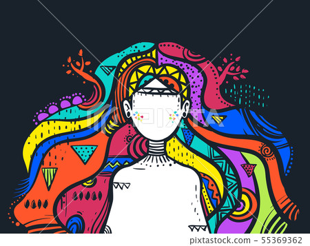 Girl Organic Patterns Poster Festival Illustration 55369362