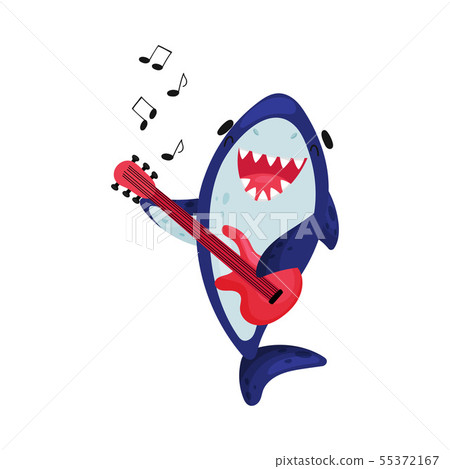 Cartoon shark musician. Vector illustration on white background. 55372167