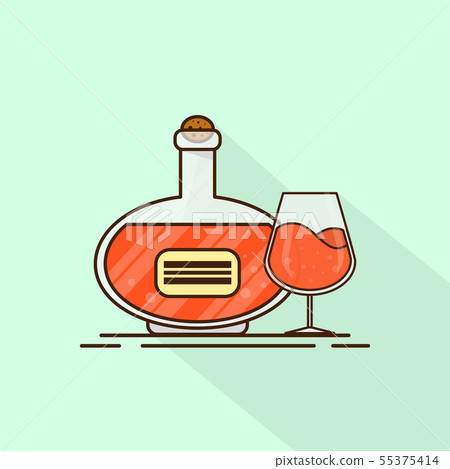 Wine and glass icon in flat style. Wine and glass icon in flat style. 55375414
