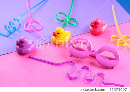 Colorful funky summer flat lay with color items Colorful funky summer flat lay with color items 55375607