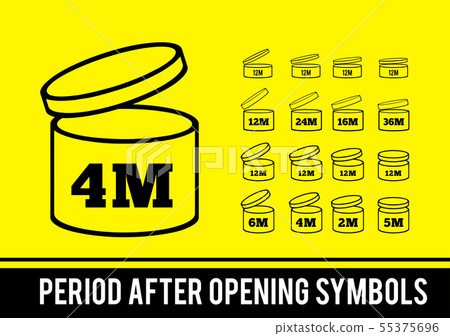 The sign of the shelf life of cosmetics and other goods. Period after opening. PAO. Set of icons of The sign of the shelf life of cosmetics and other goods. Period after opening. PAO. Set of icons of 55375696