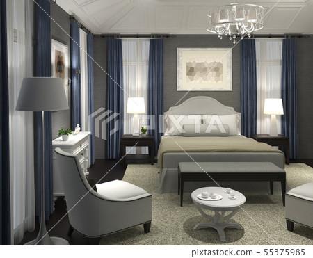 Bedroom or Hotelroom Interior 3D Illustration Photorealistic Rendering 55375985
