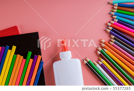 School supplies on pink background, back to school School supplies on pink background, back to school 55377265