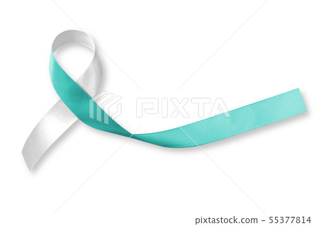 Teal and white ribbon isolated on white background 55377814
