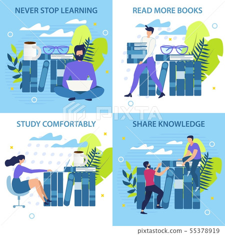 Banner Inscription Never Stop Learning Cartoon. 55378919