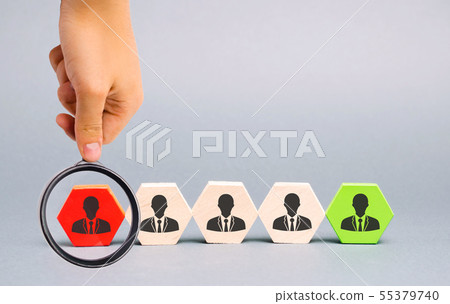 Wooden blocks with the image of workers.  55379740