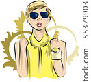 Fast fashion sketch of girl in yellow suit 55379903