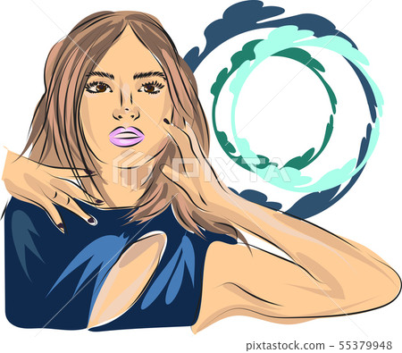 Fast fashion sketch of girl in blue dress 55379948