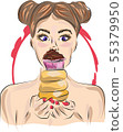 Fast fashion sketch of girl with donuts 55379950
