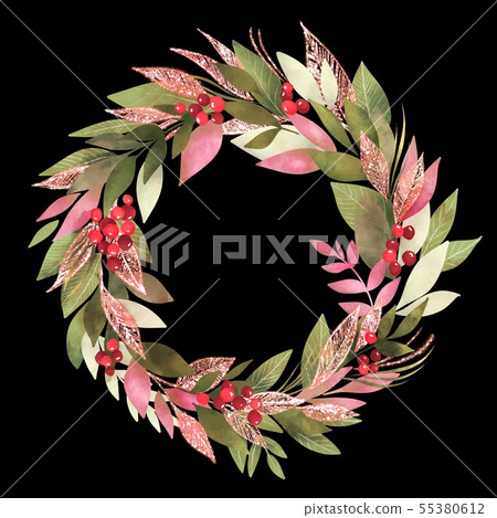 Christmas wreath leaves and red berry Christmas wreath leaves and red berry 55380612
