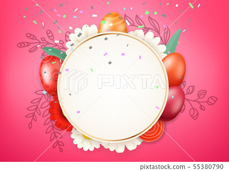 Happy Easter circle frame with decorative elements Happy Easter circle frame with decorative elements 55380790