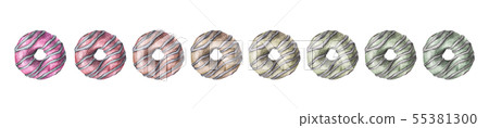 Set of colorful donuts glazed. Watercolor. - Stock Illustration ...