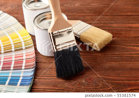 Painting tools on wooden table 55381574