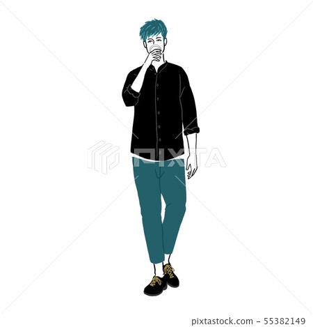 喝咖啡的年輕人在城市 55382149
