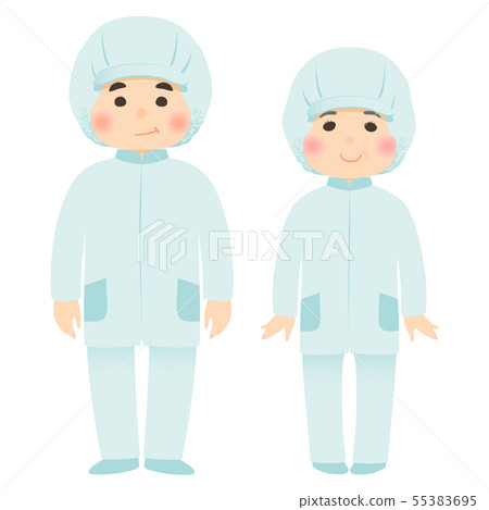 在午餐中心,食品工廠活躍地工作的人(無繩食品加工工作服男女) 在午餐中心,食品工廠活躍地工作的人(無繩食品加工工作服男女) 55383695