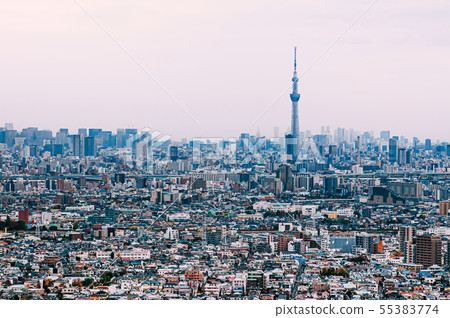Aerial view Tokyo Skytree and buildings in Aerial view Tokyo Skytree and buildings in 55383774