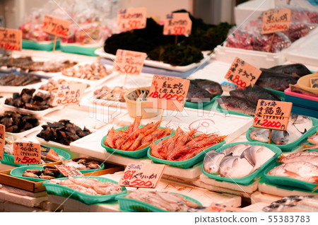 Fresh seafood shrimps and fish at Ameyoko market 55383783