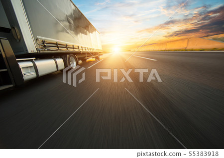Detail of european truck vehicle on motorway Detail of european truck vehicle on motorway 55383918