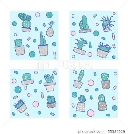 Vector compositon of doodle cactus design set. Vector compositon of doodle cactus design set. 55384929