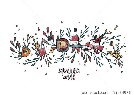 Vector set of mulled wine elements and objects. Vector set of mulled wine elements and objects. 55384976