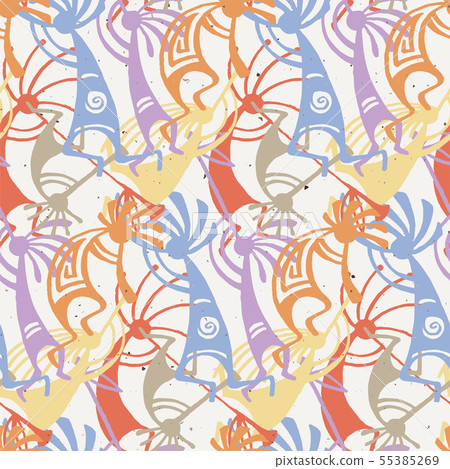 Hand drawn Kokopelli seamless pattern 55385269