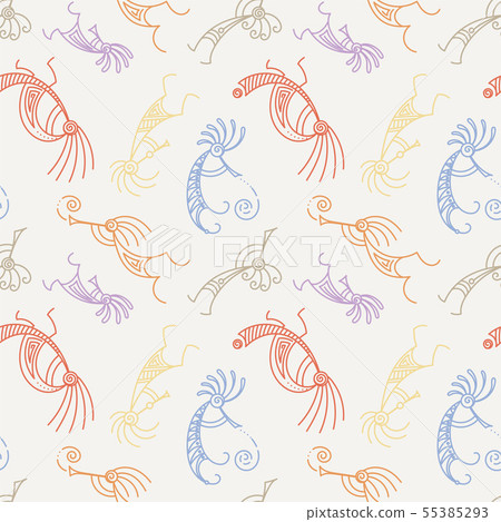 Hand drawn Kokopelli seamless pattern Hand drawn Kokopelli seamless pattern 55385293
