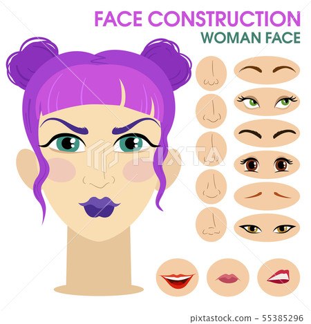 Hipster. Woman face constructor. Cartoon style. 55385296