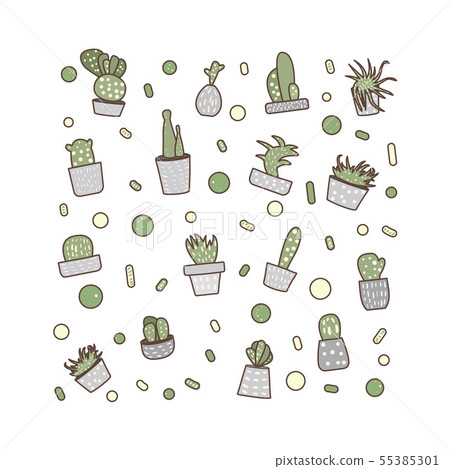 Vector compositon of doodle cactus design set. Vector compositon of doodle cactus design set. 55385301