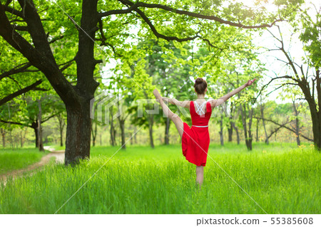 Slim beautiful brunette girl in a red dress Slim beautiful brunette girl in a red dress 55385608