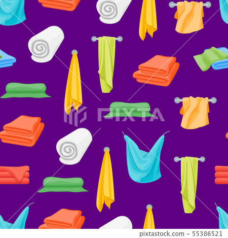 Cartoon Color Folded Towels for Bathroom Seamless Pattern Background. Vector Cartoon Color Folded Towels for Bathroom Seamless Pattern Background. Vector 55386521