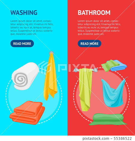 Cartoon Color Folded Towels for Bathroom Banner Vecrtical Set. Vector 55386522
